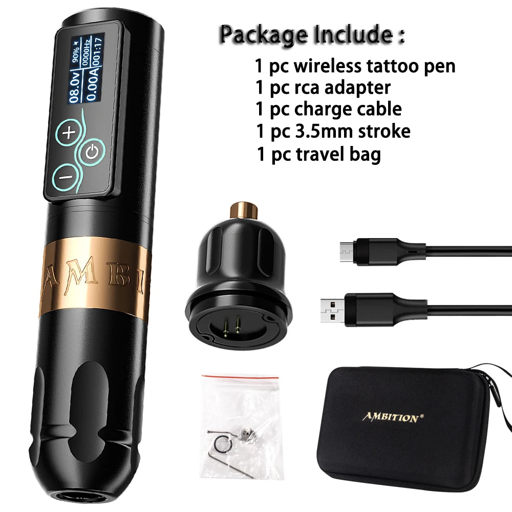 Ambition Vibe Wireless Tattoo Machine Pen Powerful Brushless Motor with Touch Screen Battery Capacity 2400mAh for Tattoo Artists