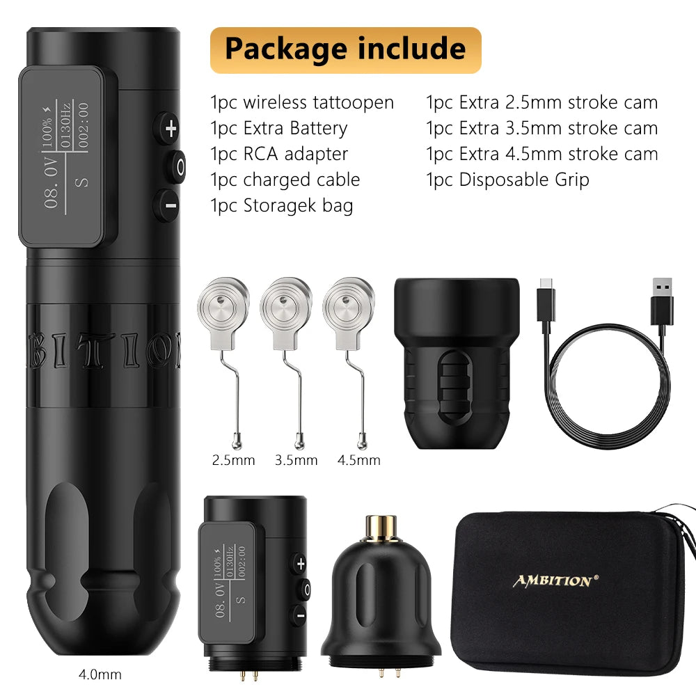Ambition Vibe Wireless Tattoo Machine Stroke 2.5-3.5-4.0-4.5mm Battery Capacity 1800mAh Brushless Motor Tools for Body Art