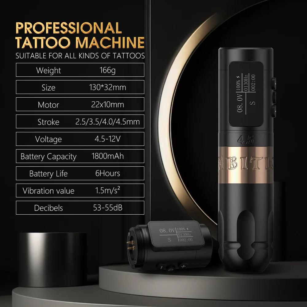 Ambition Vibe Wireless Tattoo Machine Stroke 2.5-3.5-4.0-4.5mm Battery Capacity 1800mAh Brushless Motor Tools for Body Art
