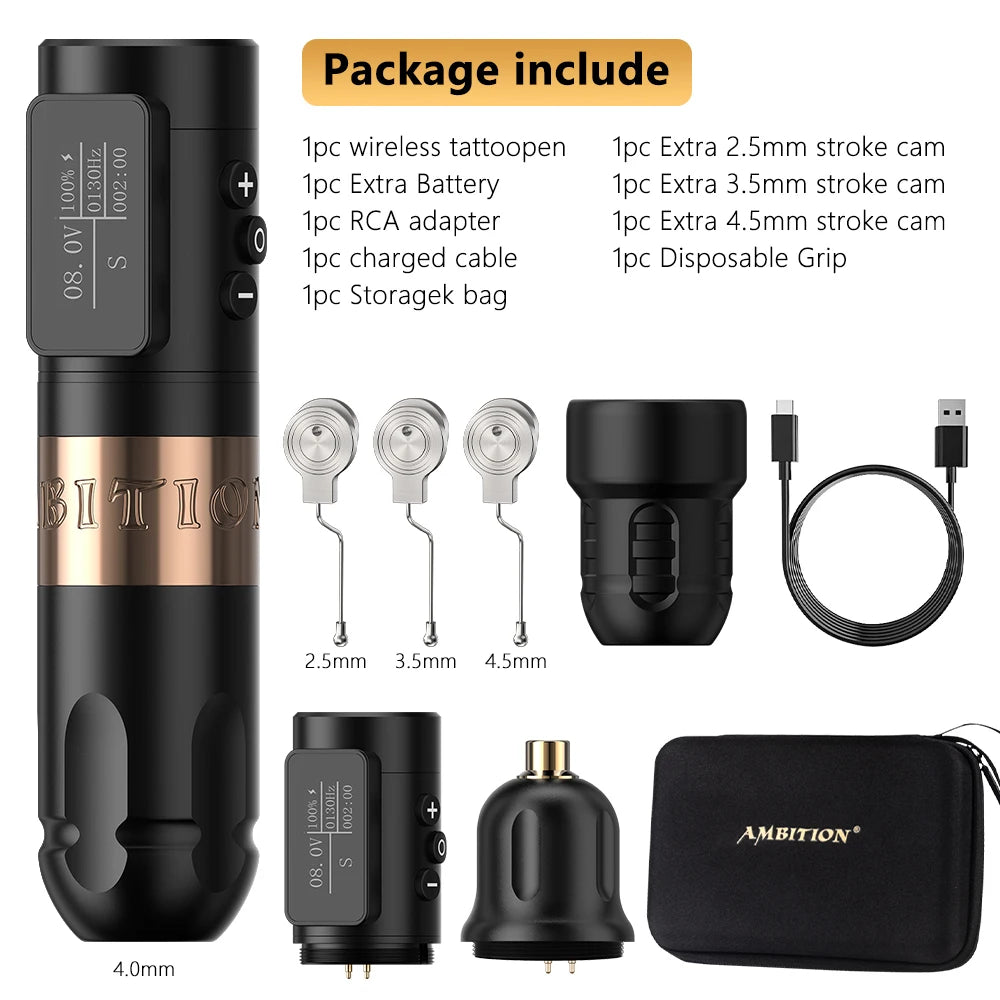 Ambition Vibe Wireless Tattoo Machine Stroke 2.5-3.5-4.0-4.5mm Battery Capacity 1800mAh Brushless Motor Tools for Body Art