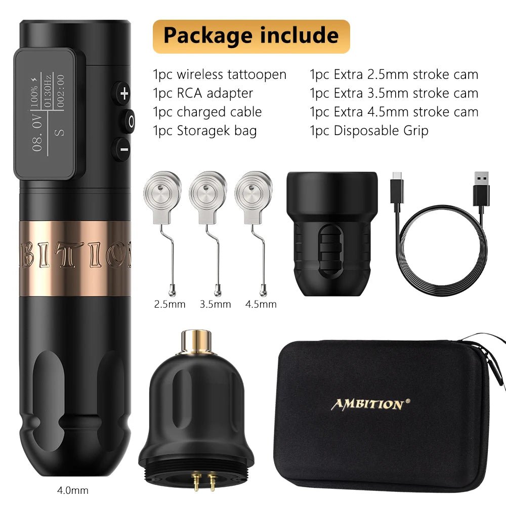 Ambition Vibe Wireless Tattoo Machine Stroke 2.5-3.5-4.0-4.5mm Battery Capacity 1800mAh Brushless Motor Tools for Body Art