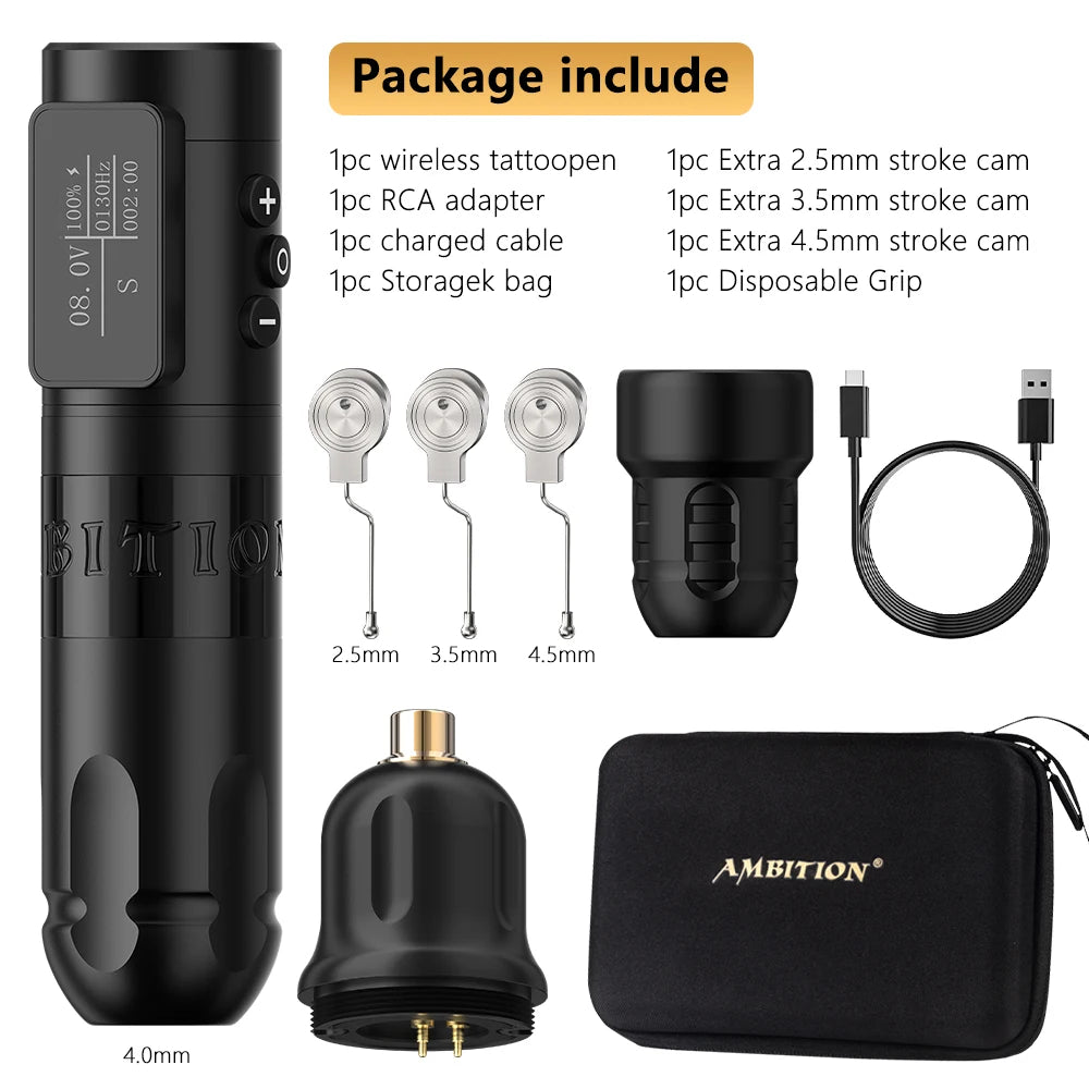Ambition Vibe Wireless Tattoo Machine Stroke 2.5-3.5-4.0-4.5mm Battery Capacity 1800mAh Brushless Motor Tools for Body Art