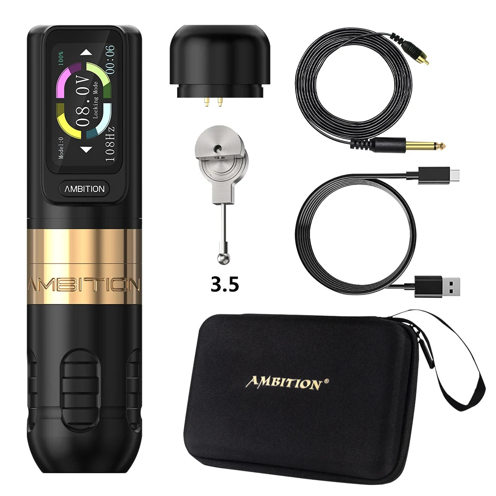 Ambition Zetton Wireless Tattoo Machine Pen Set Newest Straight Rod Structure Brushless Motor 2400mAh Battery 4.0mm 3.5mm Stroke