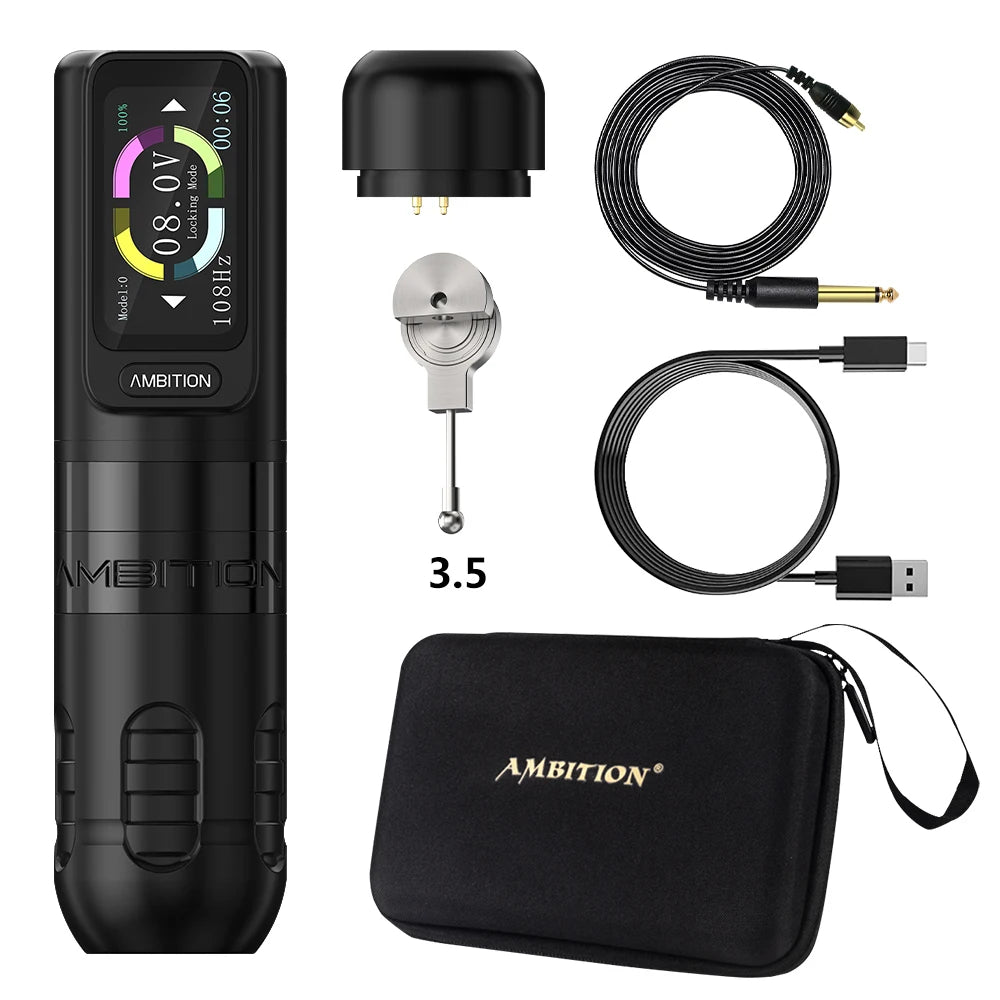 Ambition Zetton Wireless Tattoo Machine Pen Set Newest Straight Rod Structure Brushless Motor 2400mAh Battery 4.0mm 3.5mm Stroke