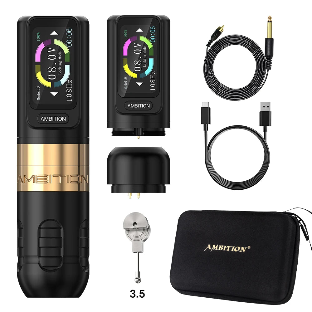 Ambition Zetton Wireless Tattoo Machine Pen Set Newest Straight Rod Structure Brushless Motor 2400mAh Battery 4.0mm 3.5mm Stroke