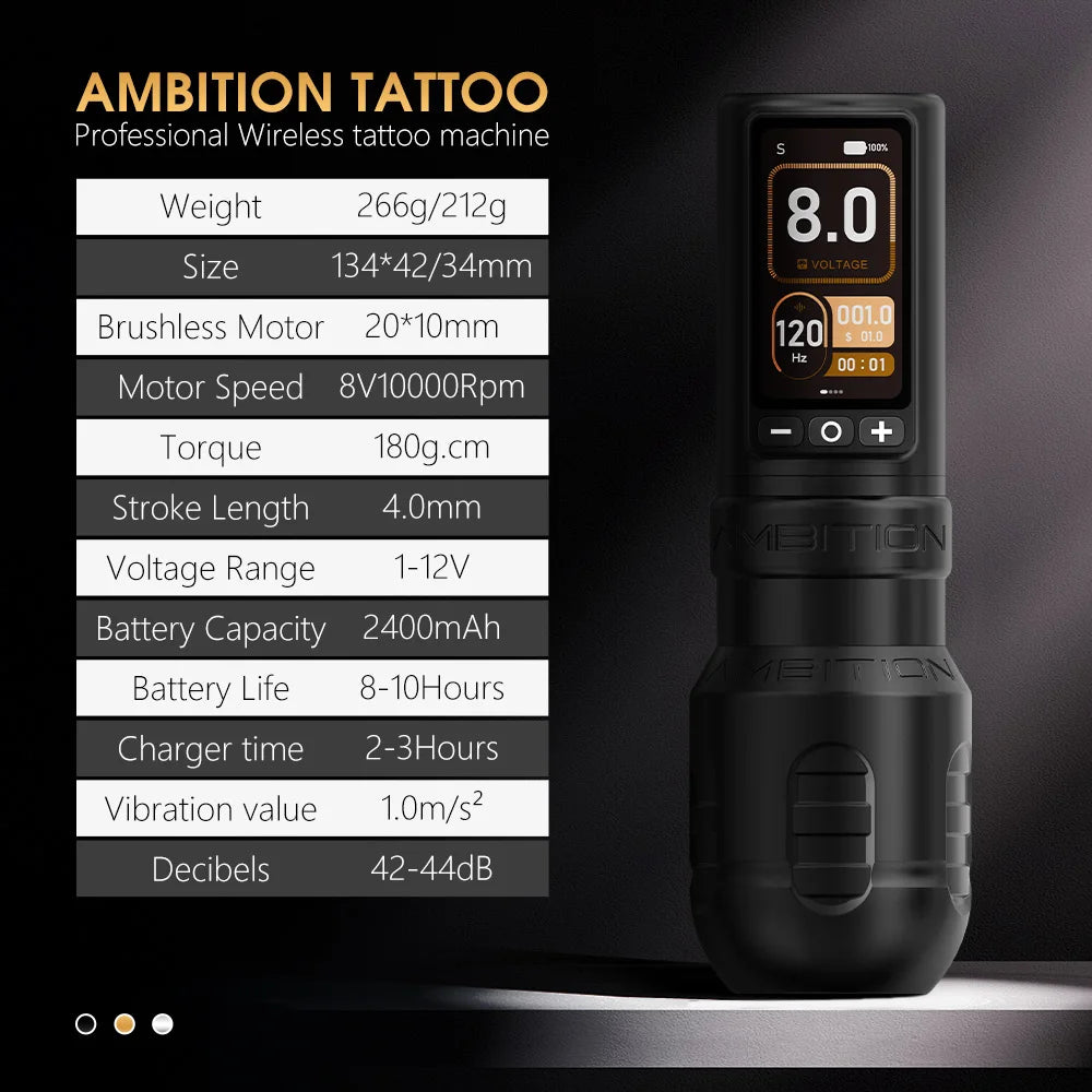 Ambition Torden Max Wireless Tattoo Machine Straight Rod Brushless Motor Pen Stroke 4.0+3.5mm Battery 2400mAh Touch Color Screen