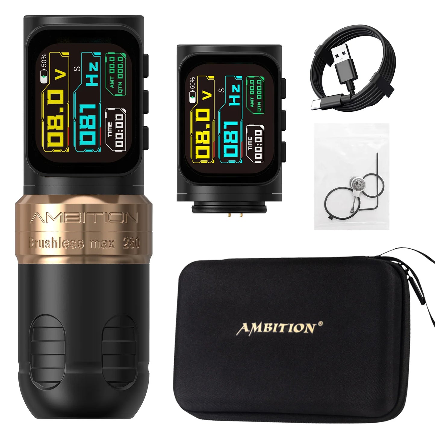 Ambition Ninja Max 280P Brushless Motor Tattoo Machine 4.5mm/3.5mm Stroke Straight Rod Direct Drive Wireless Tattoo Pen Supply