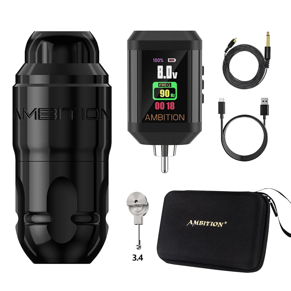 Ambition Lutin Latest Design Straight Rod Rotaty Tattoo Machine Pen Match Korall Wireless Battery Kits Brushless Motor Stroke