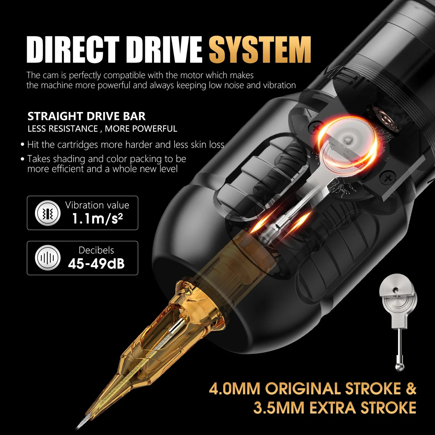 Ambition Zetton Pro Stroke 3.5mm+4.0mm Wireless Tattoo Machine Battery Pen 2400mA 1-12V Professional Brushless Motor