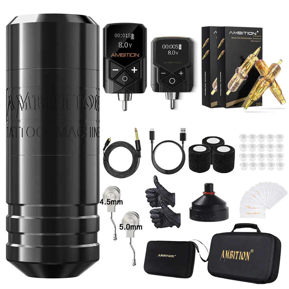 Ambition Torped Tattoo Machine Kit Stroke 4.0-4.5-5.0mm Rotary Pen Kuark RCA Wireless Battery 2400mAh Brushless Motor Profession