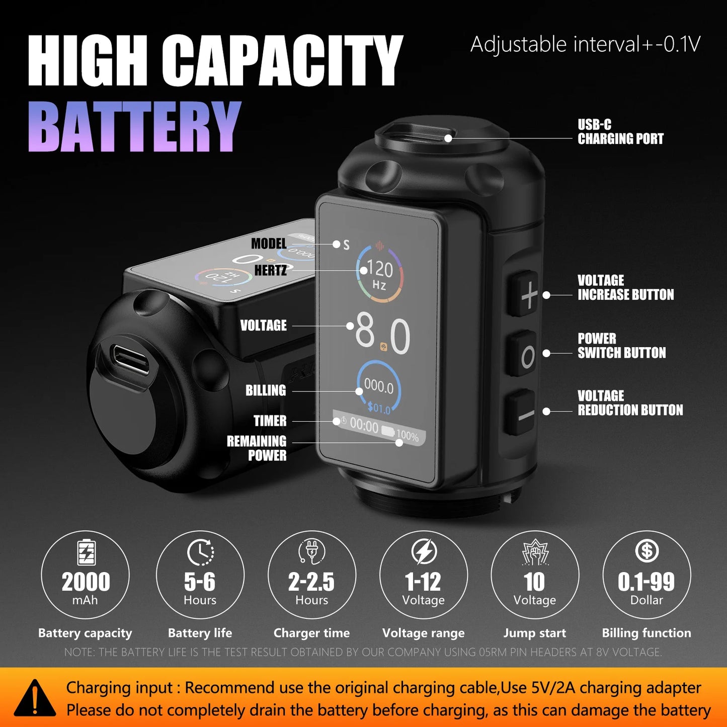 Ambition Traveler-T1 Grip 54mm Brushless Motor Wireless Tattoo Machine Stroke 4.0mm Straight rod Pen Battery Capacity 2000mAh