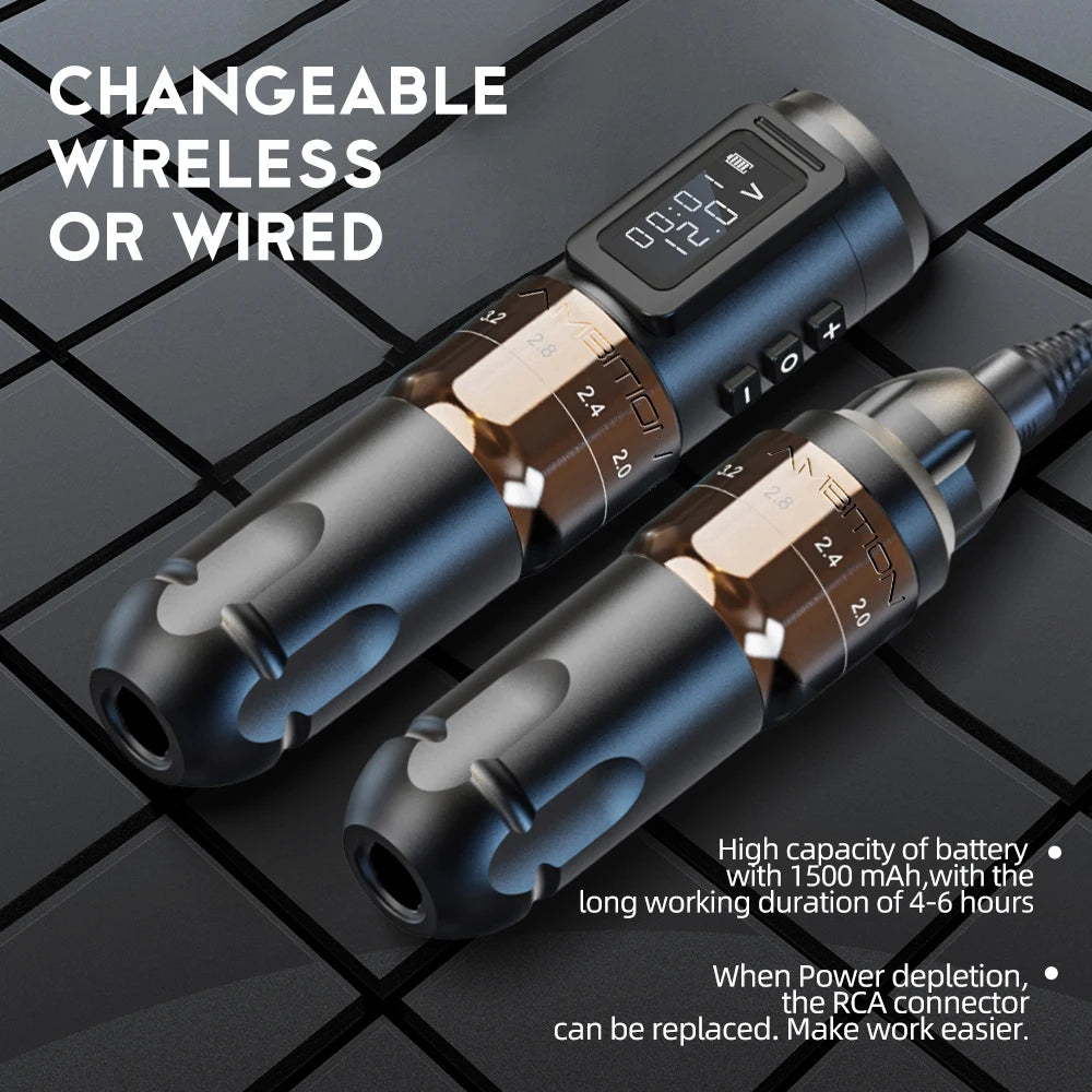Ambition MARS-U Professional Wireless Tattoo Machine Pen Adjustable Stroke 2-4mm Cartridge 1800mAh Coreless Motor Tattoo Artists