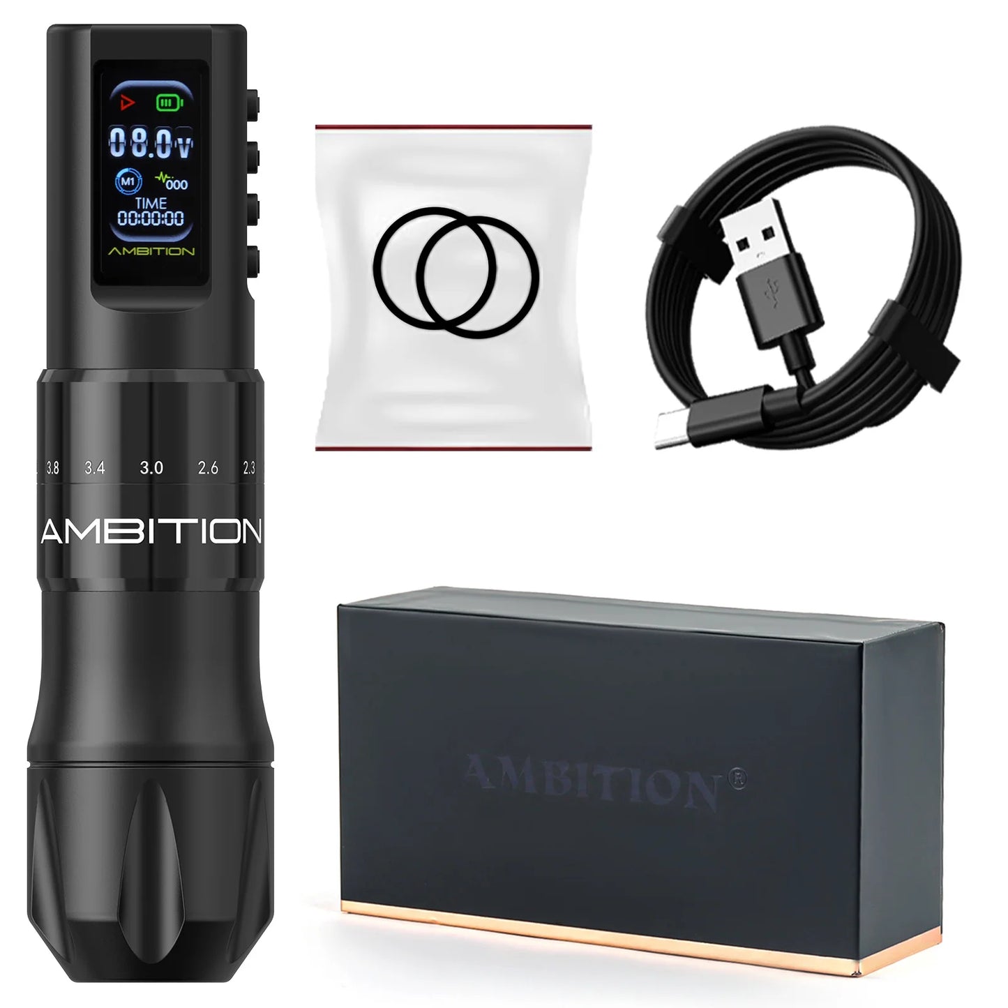 Ambition C2 Wireless Tattoo Machine Pen 7 Adjustable Stroke Coreless Motor 1600mAh Battery Makeup Microplasty Pen For Tattoo Art