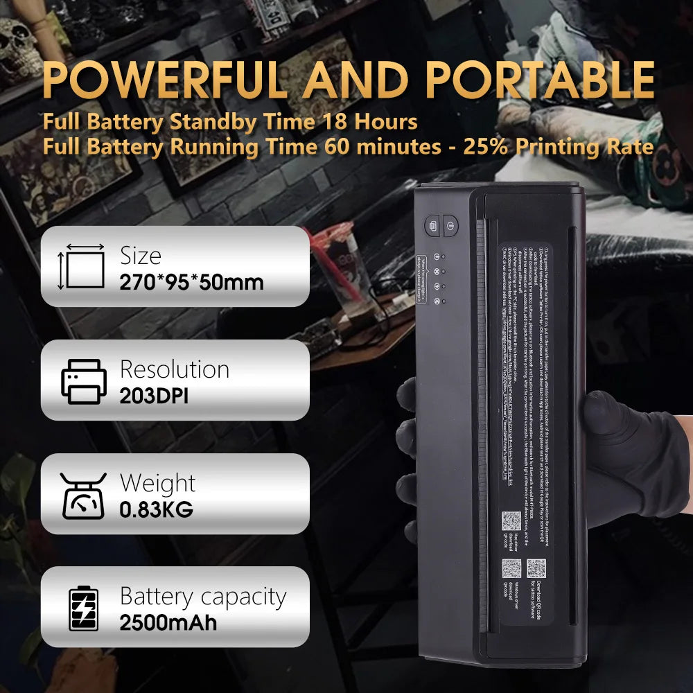 Ambition Wireless Tattoo Transfer Machine 2500mAh Battery Thermal Stencil Printer USB Bluetooth Professional With Android Ios