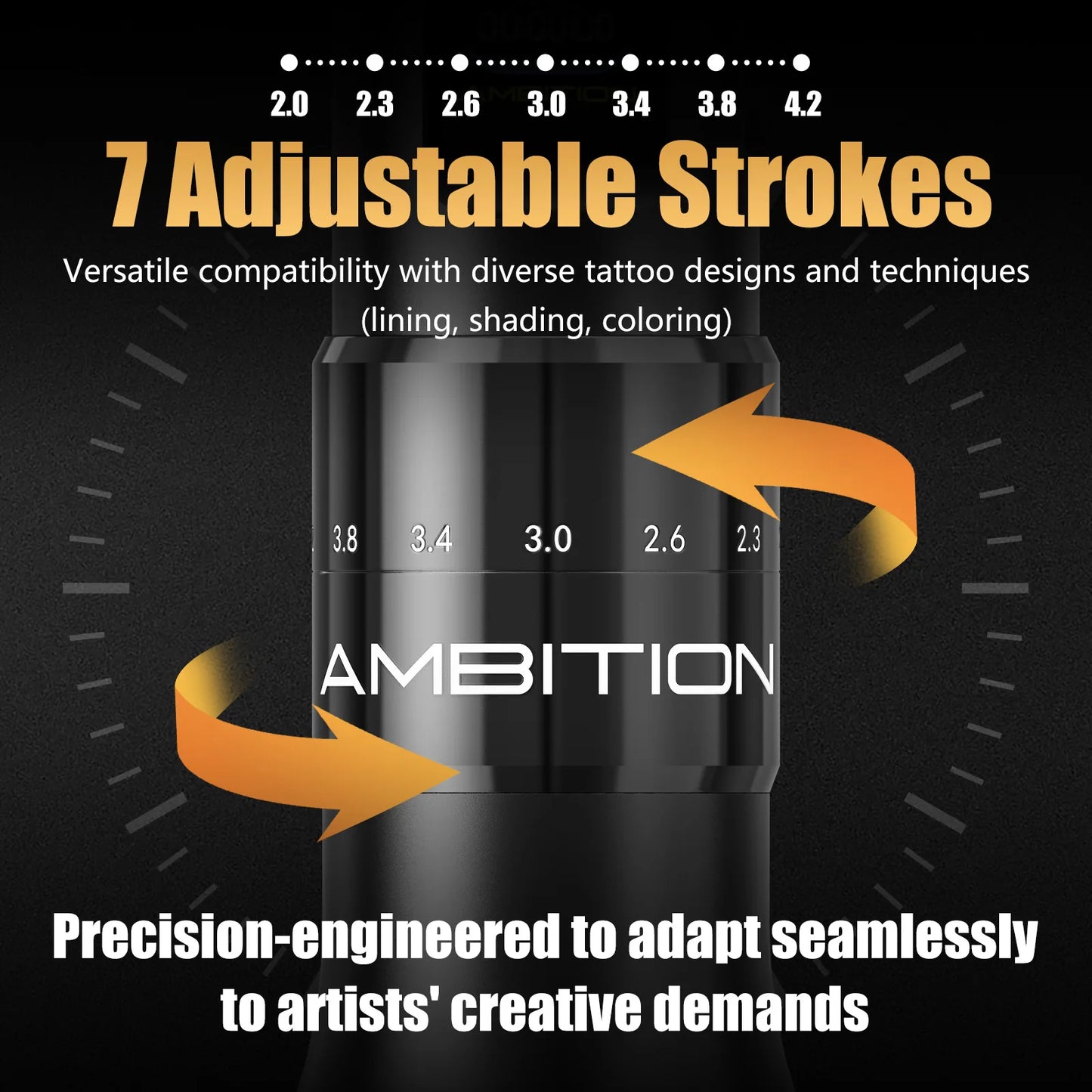 Ambition C2 Wireless Tattoo Machine Pen 7 Adjustable Stroke Coreless Motor 1600mAh Battery Makeup Microplasty Pen For Tattoo Art