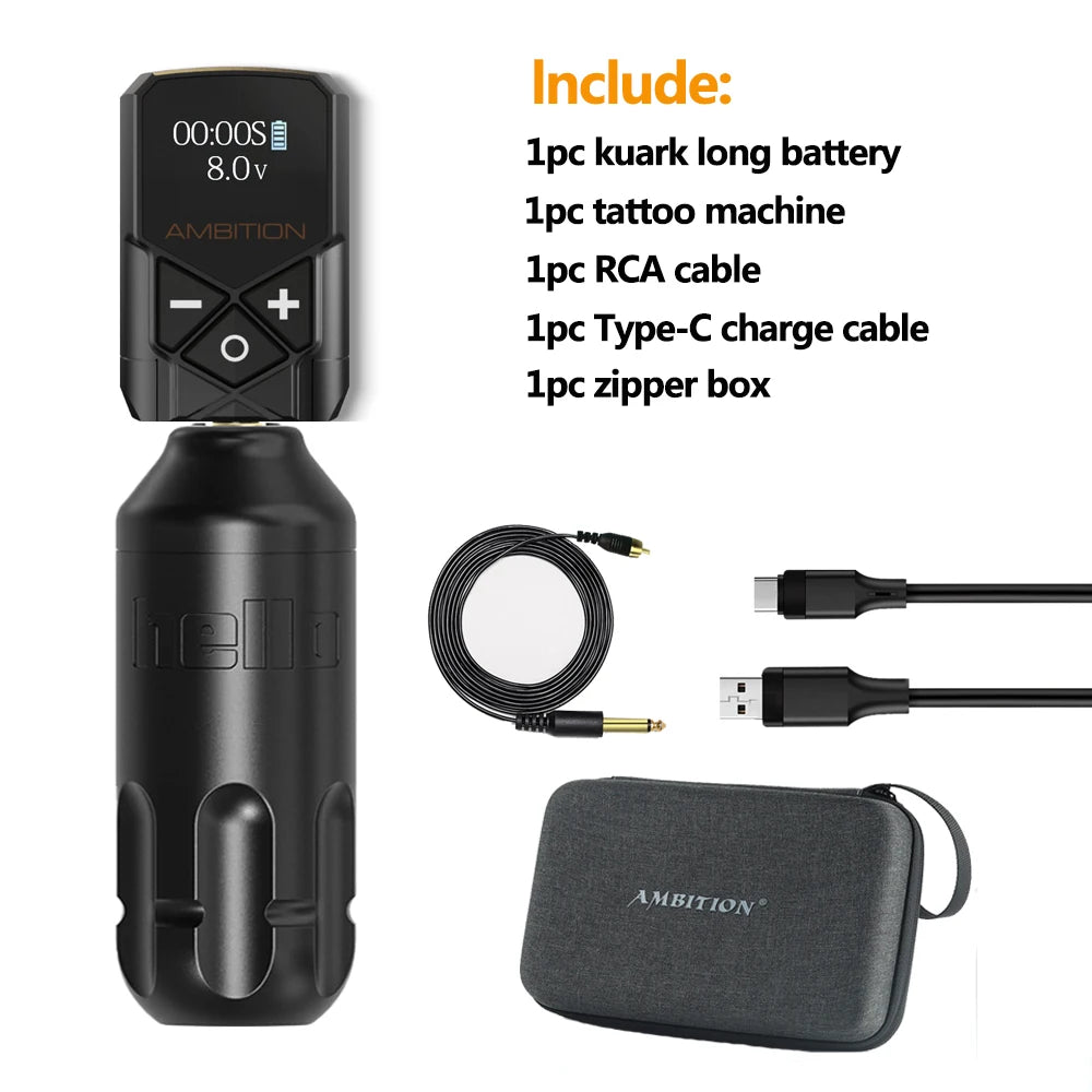 Ambition Rotary Tattoo Machine Stroke 4.0mm Permanent Makeup Pen Coreless Motor Grip 33mm RCA Interface For Body Art