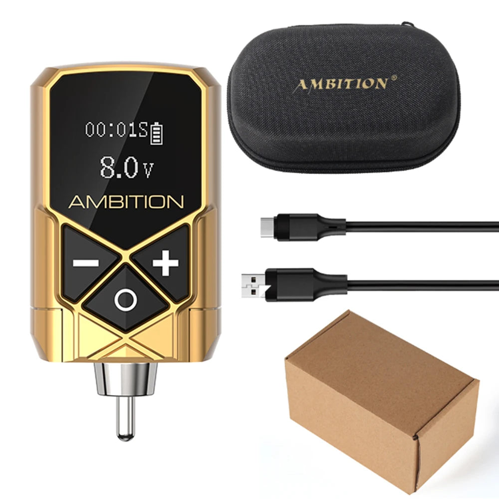 Ambition Kuark Wireless Tattoo Battery Power Supply RCA Interface 2400amh Portable LCD Display For Rotary Machine Fast Charger