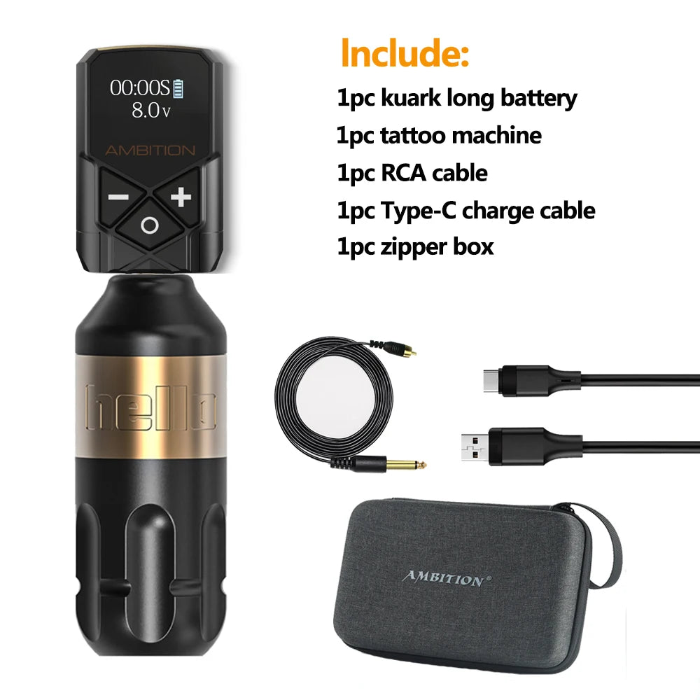 Ambition Rotary Tattoo Machine Stroke 4.0mm Permanent Makeup Pen Coreless Motor Grip 33mm RCA Interface For Body Art