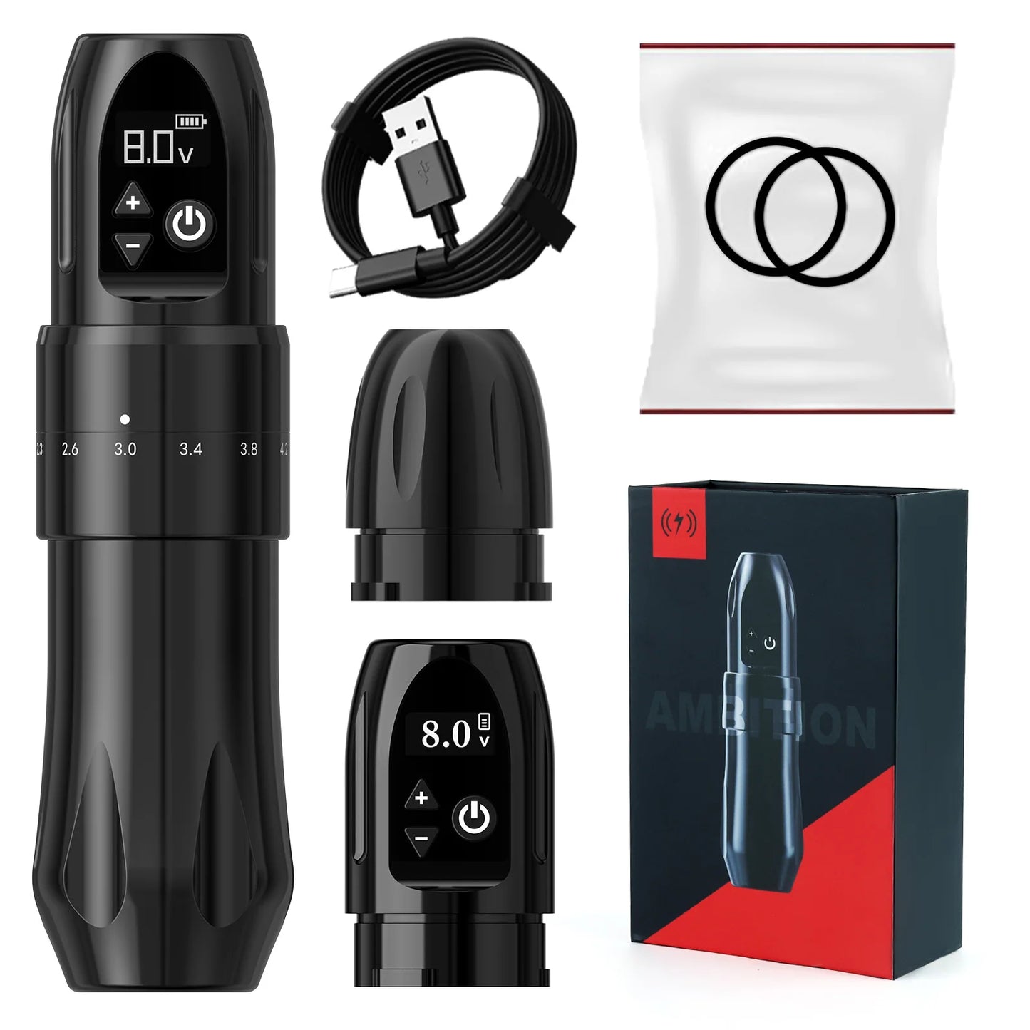 Ambition Boxster Adjustable Wireless Tattoo Machine Pen 2.0-4.2mm Battery 1800mAh For Dotwork Tattoo Makeup Microplasty Tattoo
