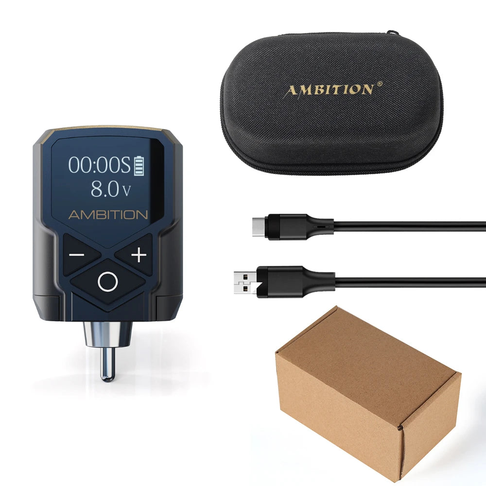 Ambition Kuark Wireless Tattoo Battery Power Supply RCA Interface 2400amh Portable LCD Display For Rotary Machine Fast Charger