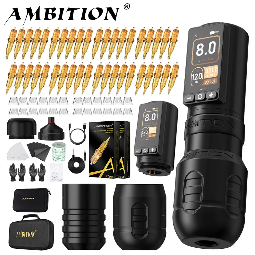 Ambition Torden Max Kit Stroke 4.0+3.5mm Wireless Tattoo Machine Brushless Motor Straight Rod Pen Battery 2400mAh Touch Screen