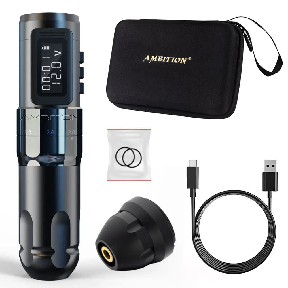 Ambition MARS-U Professional Wireless Tattoo Machine Pen Adjustable Stroke 2-4mm Cartridge 1800mAh Coreless Motor Tattoo Artists