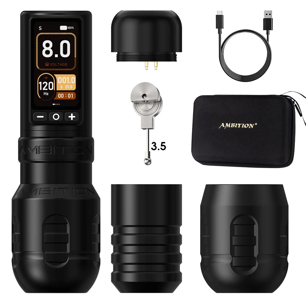 Ambition Torden Max Wireless Tattoo Machine Straight Rod Brushless Motor Pen Stroke 4.0+3.5mm Battery 2400mAh Touch Color Screen