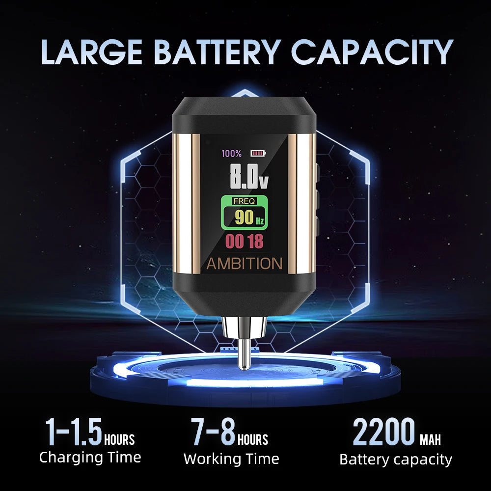 Ambition Korall Wireless Tattoo Battery 2200mAh Power Supply 2A RCA Interface for Rotary Tattoo Machine Type-C Cable fast charge