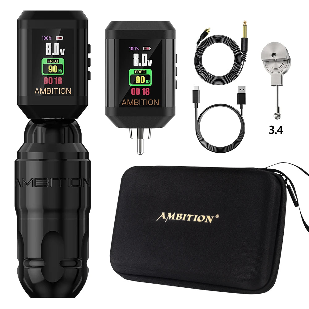 Ambition Lutin Latest Design Straight Rod Rotaty Tattoo Machine Pen Match Korall Wireless Battery Kits Brushless Motor Stroke