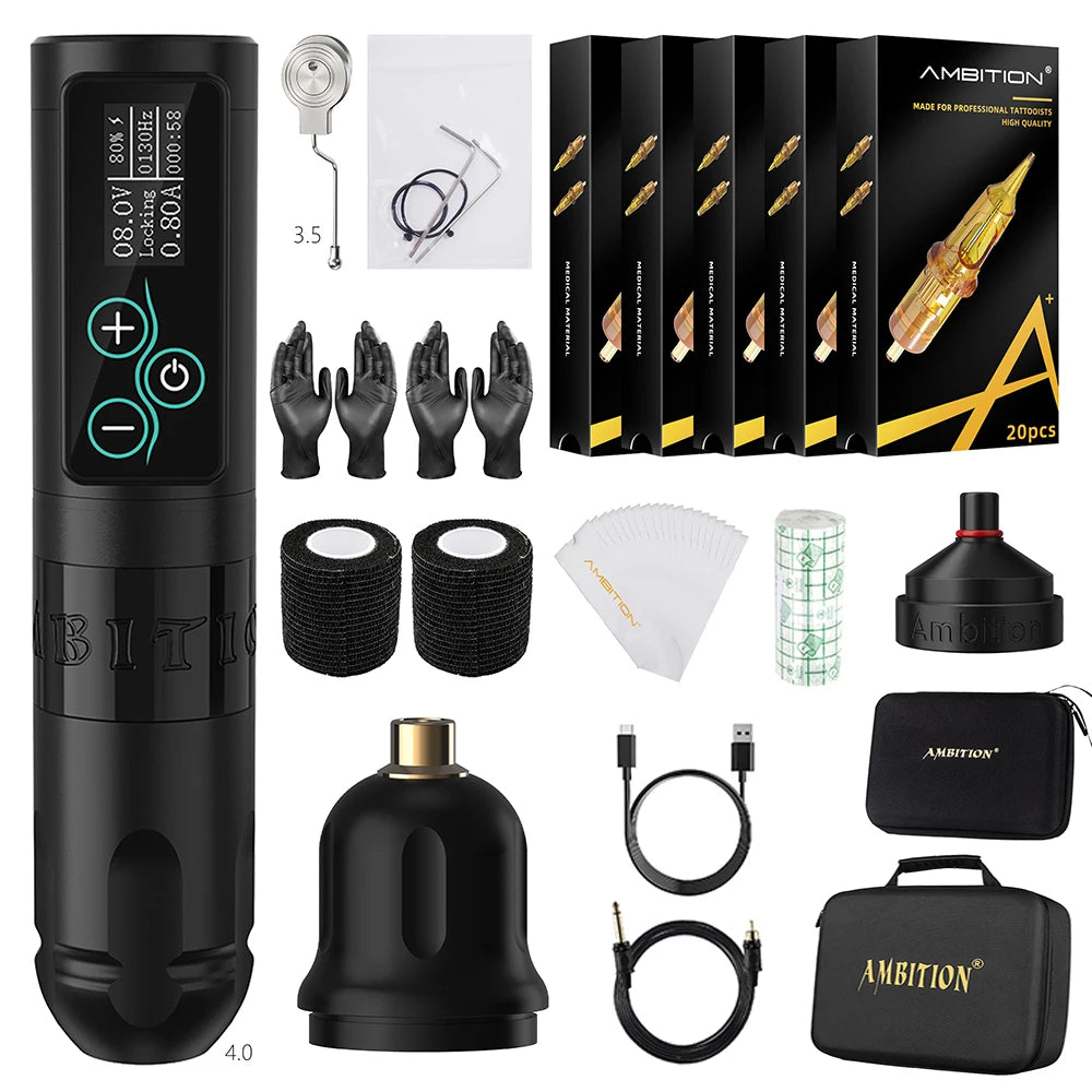 Ambition Vibe Professional Set Wireless tattoo machine kit Strong Coreless Motor 2400 mAh Battery for Tattoo Artist