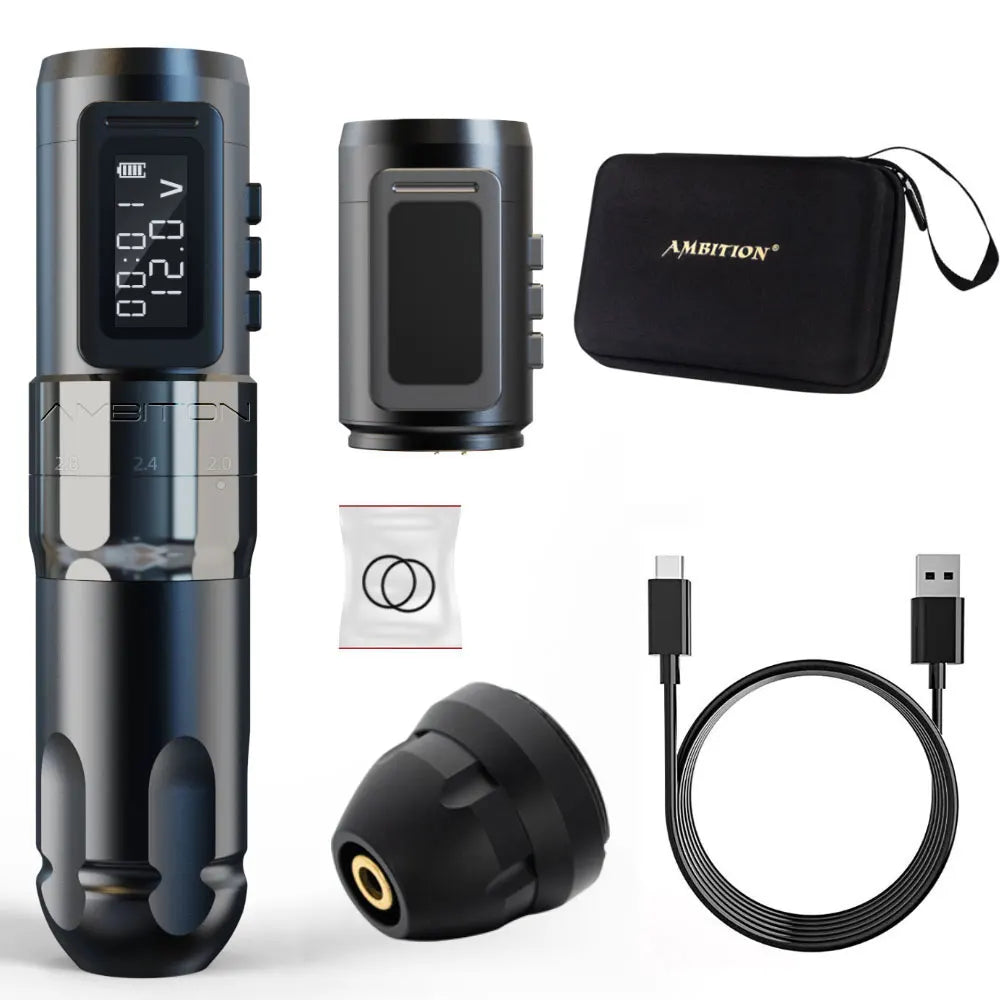 Ambition MARS-U Professional Wireless Tattoo Machine Pen Adjustable Stroke 2-4mm Cartridge 1800mAh Coreless Motor Tattoo Artists