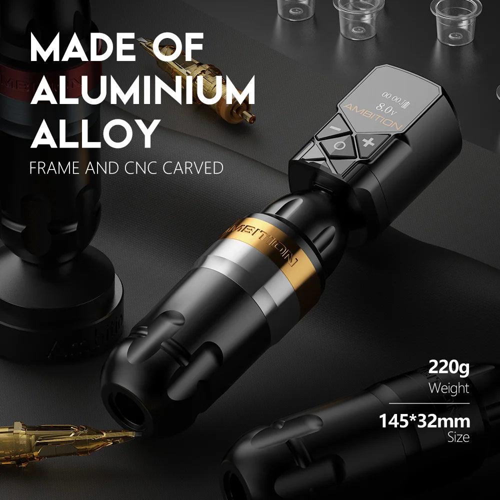 Ambition Shura Kit 2024 Double Bearing Rotary Tattoo Machine Pen RCA Stroke 3.5mm-4.0mm Coreless Motor Kuark Wireless Battery