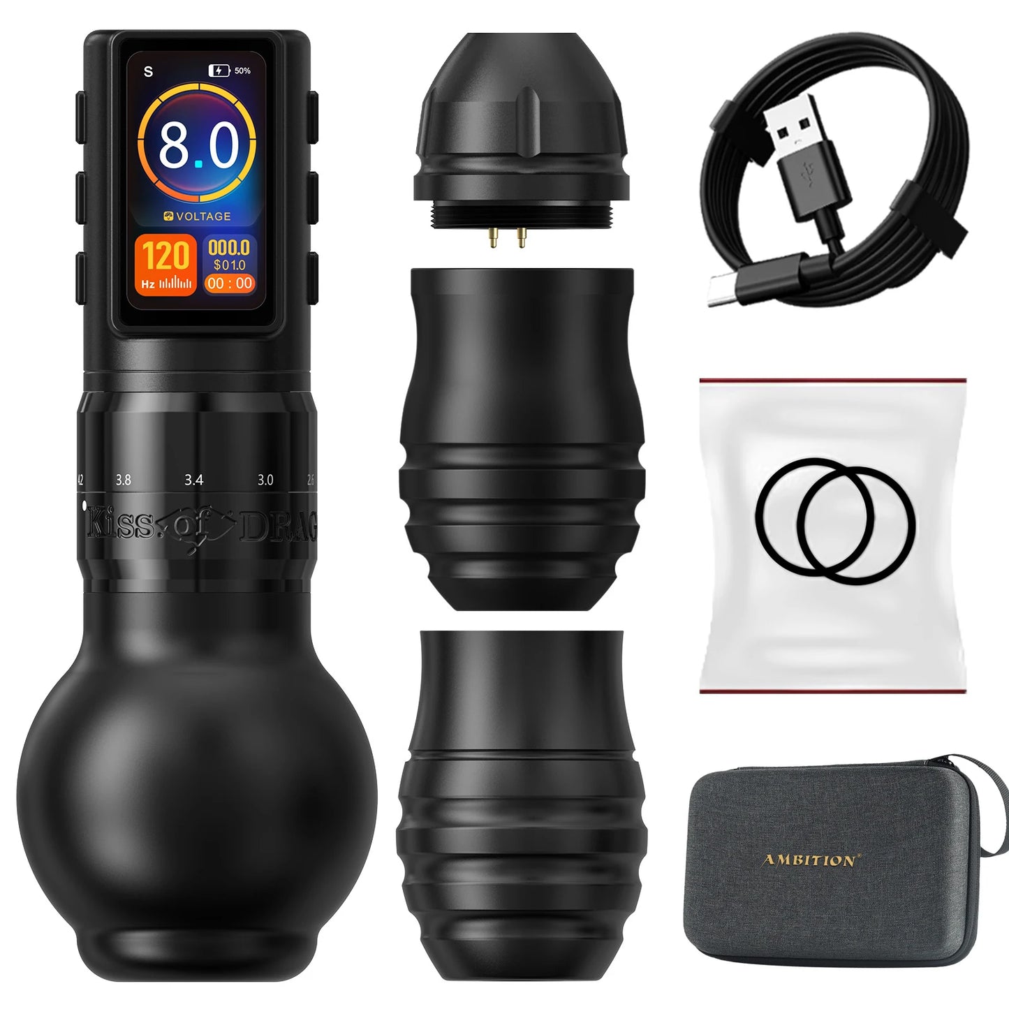 Ambition Traveler-T2 2025 Adjustable Stroke Wireless Tattoo Machine 2.2-4.2mm Grip 54mm+42mm with 2000mAh Battery Capacity Pen