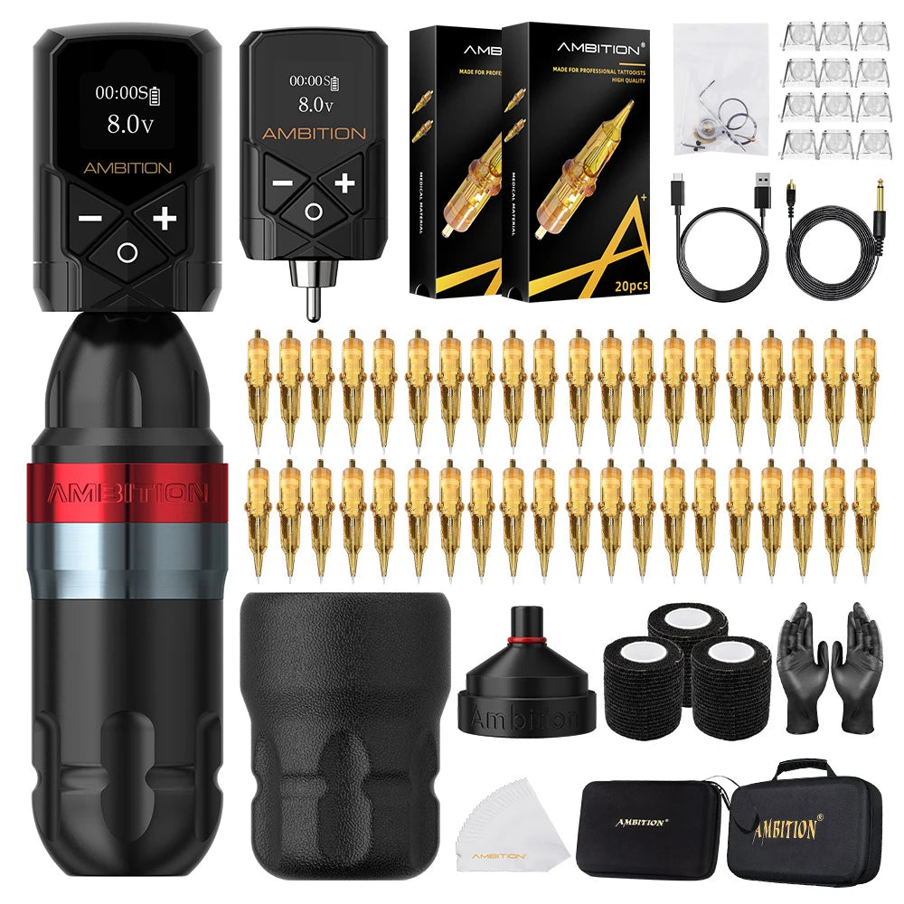 Ambition Shura Kit 2024 Double Bearing Rotary Tattoo Machine Pen RCA Stroke 3.5mm-4.0mm Coreless Motor Kuark Wireless Battery