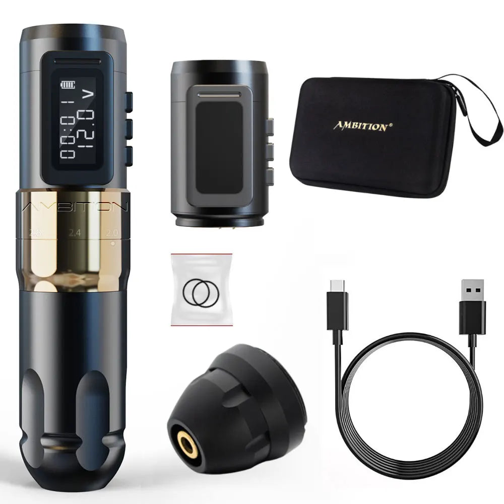 Ambition MARS-U Professional Wireless Tattoo Machine Pen Adjustable Stroke 2-4mm Cartridge 1800mAh Coreless Motor Tattoo Artists