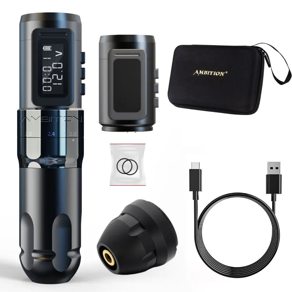 Ambition MARS-U Professional Wireless Tattoo Machine Pen Adjustable Stroke 2-4mm Cartridge 1800mAh Coreless Motor Tattoo Artists