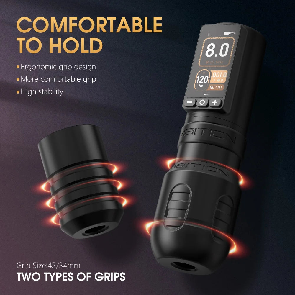 Ambition Torden Max Wireless Tattoo Machine Straight Rod Brushless Motor Pen Stroke 4.0+3.5mm Battery 2400mAh Touch Color Screen