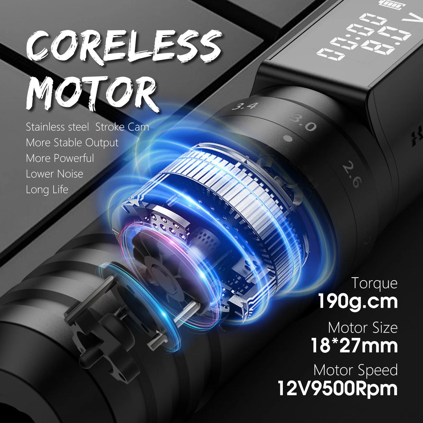 Ambition Hunter Max Professional Wireless Tattoo Machine Adjustable Stroke 2.2-4.2mm 2400mAh Battery Tattoo Pen For Body Artists