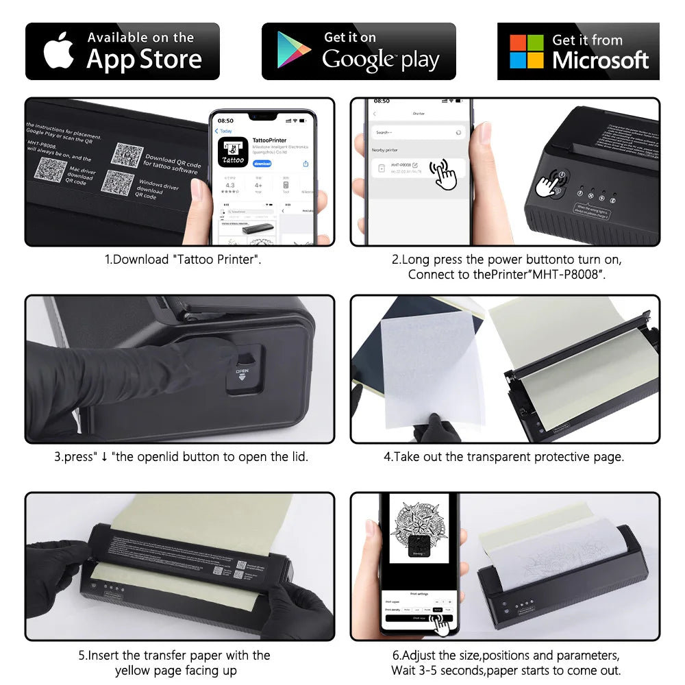 Ambition Wireless Tattoo Transfer Machine 2500mAh Battery Thermal Stencil Printer USB Bluetooth Professional With Android Ios
