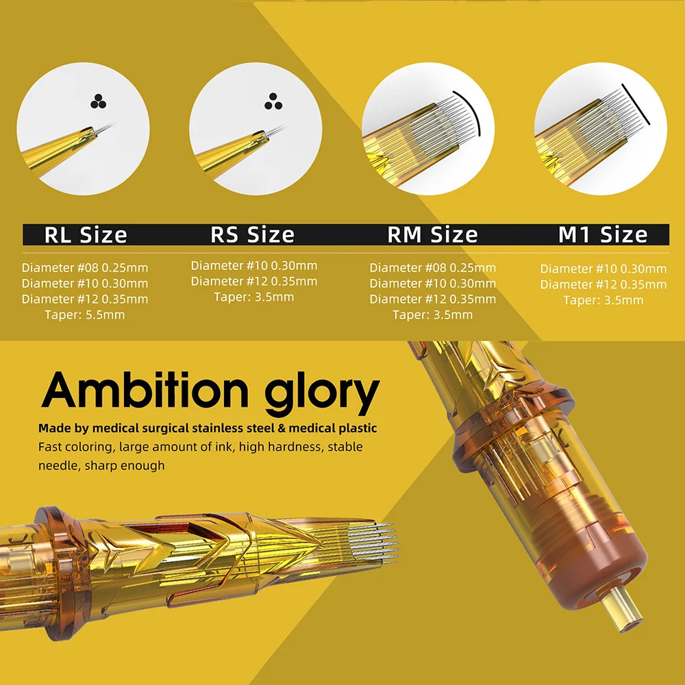 Ambition Glory 20pcs Mixed Sizes RL RM M1 RS Tattoo Cartridge Needles Supply for Tattoo Machine SMP Permanent Makeup Sterilized