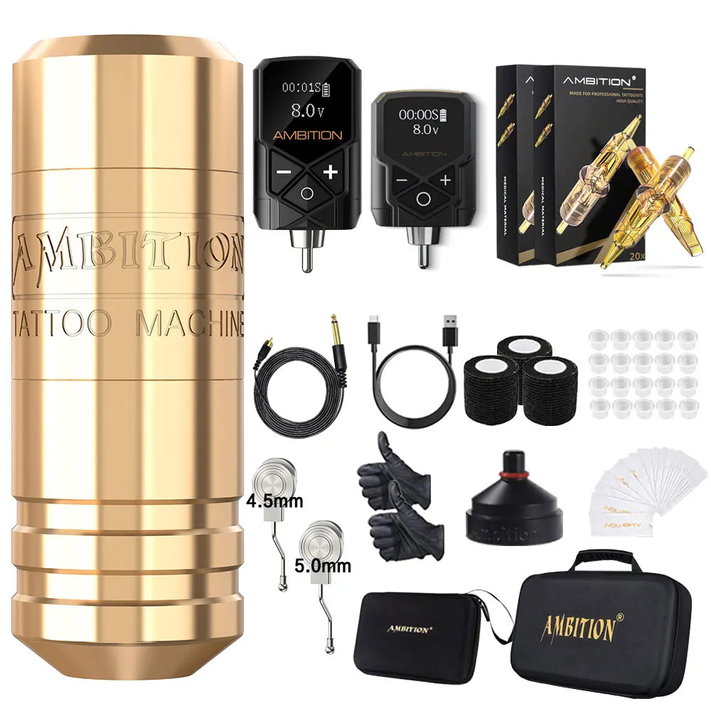 Ambition Torped Tattoo Machine Kit Stroke 4.0-4.5-5.0mm Rotary Pen Kuark RCA Wireless Battery 2400mAh Brushless Motor Profession