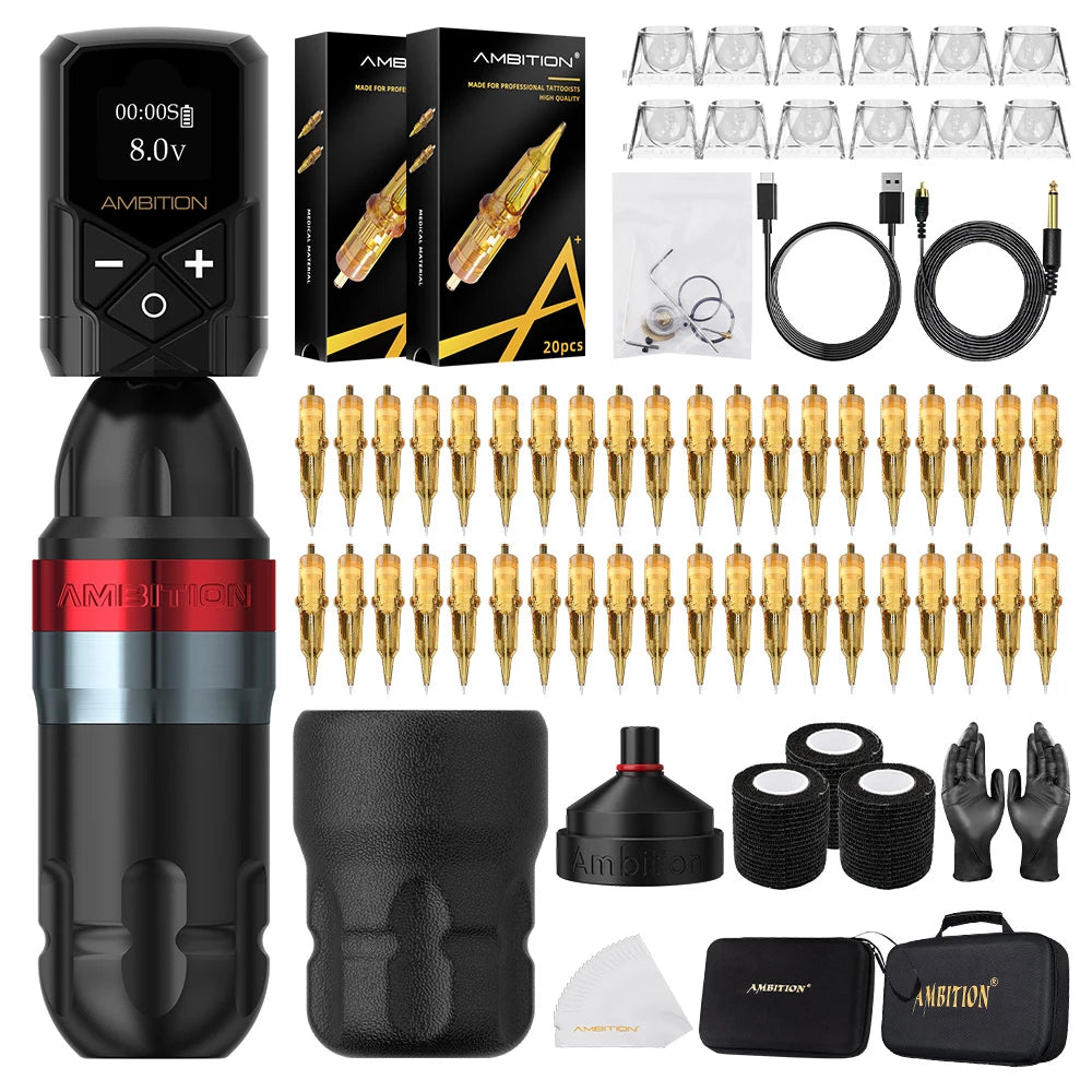 Ambition Shura Kit 2024 Double Bearing Rotary Tattoo Machine Pen RCA Stroke 3.5mm-4.0mm Coreless Motor Kuark Wireless Battery