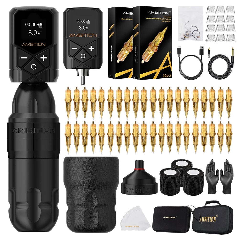 Ambition Shura Kit 2024 Double Bearing Rotary Tattoo Machine Pen RCA Stroke 3.5mm-4.0mm Coreless Motor Kuark Wireless Battery