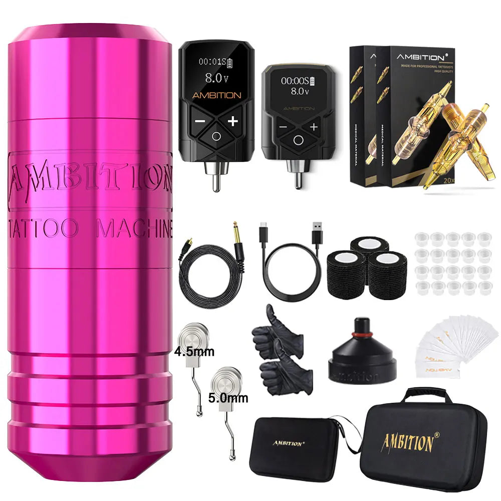 Ambition Torped Tattoo Machine Kit Stroke 4.0-4.5-5.0mm Rotary Pen Kuark RCA Wireless Battery 2400mAh Brushless Motor Profession