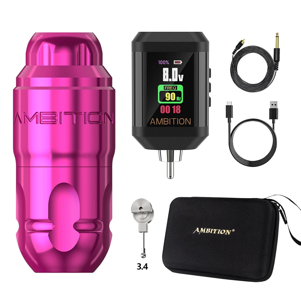 Ambition Lutin Latest Design Straight Rod Rotaty Tattoo Machine Pen Match Korall Wireless Battery Kits Brushless Motor Stroke