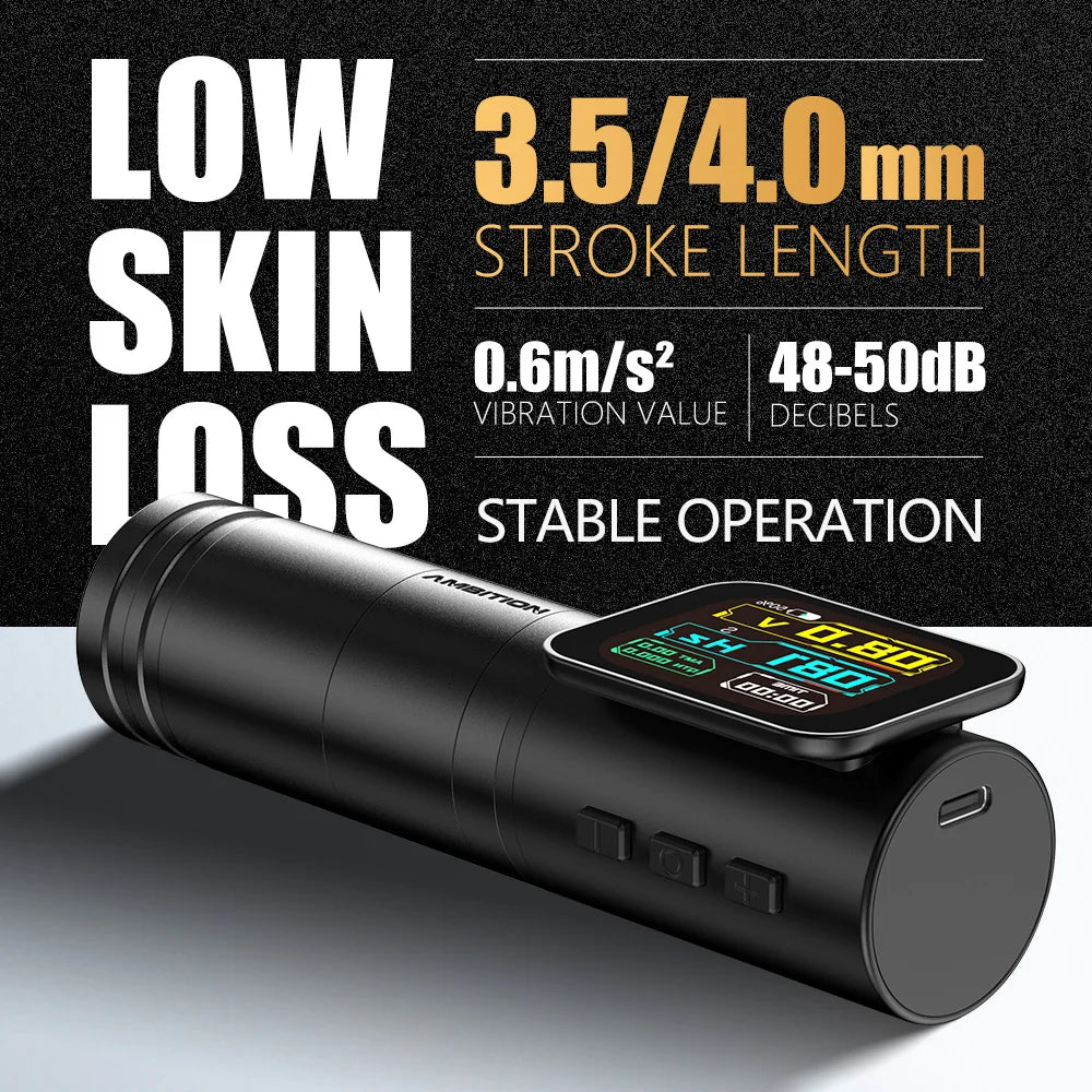Ambition Ninja Max Wireless Tattoo Machine 4.0+3.5mm Stroke 2400mAh High Capacity Battery Coreless Motor Professional Tattooist