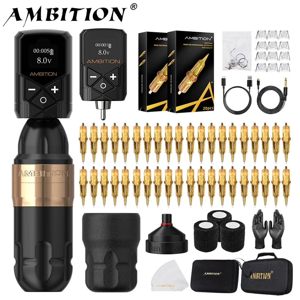 Ambition Shura Kit 2024 Double Bearing Rotary Tattoo Machine Pen RCA Stroke 3.5mm-4.0mm Coreless Motor Kuark Wireless Battery
