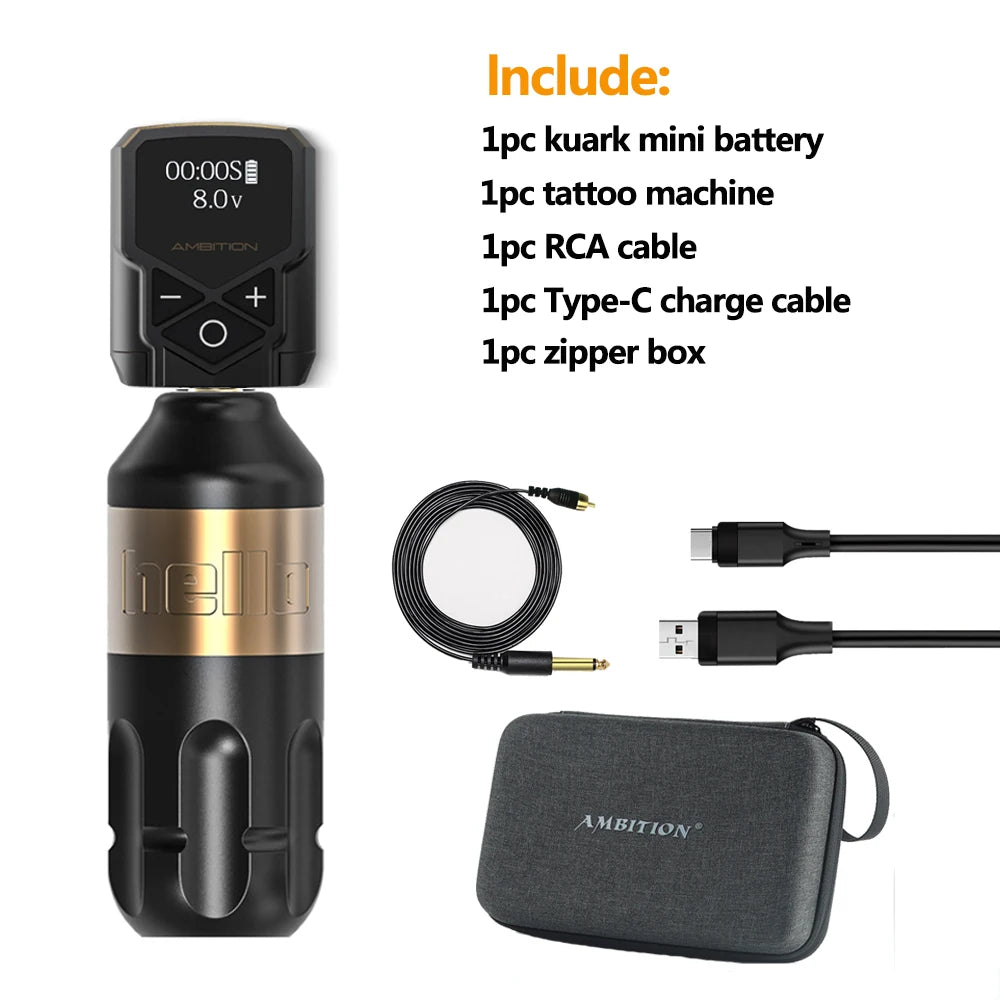 Ambition Rotary Tattoo Machine Stroke 4.0mm Permanent Makeup Pen Coreless Motor Grip 33mm RCA Interface For Body Art