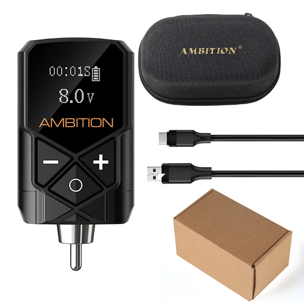 Ambition Kuark Wireless Tattoo Battery Power Supply RCA Interface 2400amh Portable LCD Display For Rotary Machine Fast Charger
