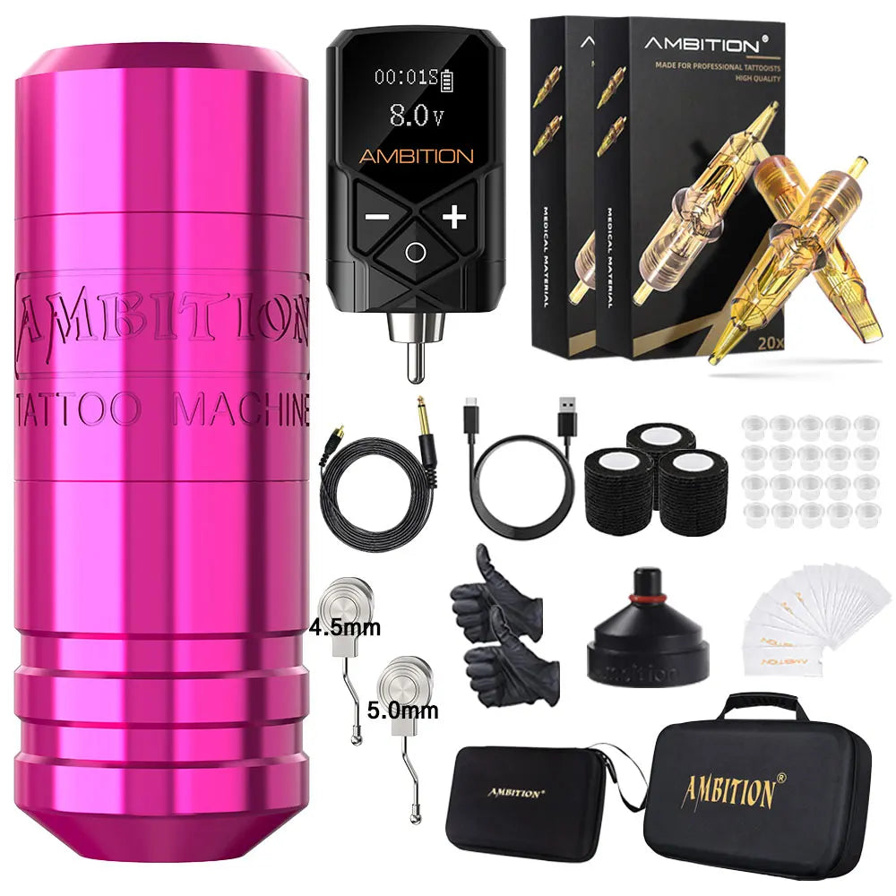 Ambition Torped Tattoo Machine Kit Stroke 4.0-4.5-5.0mm Rotary Pen Kuark RCA Wireless Battery 2400mAh Brushless Motor Profession